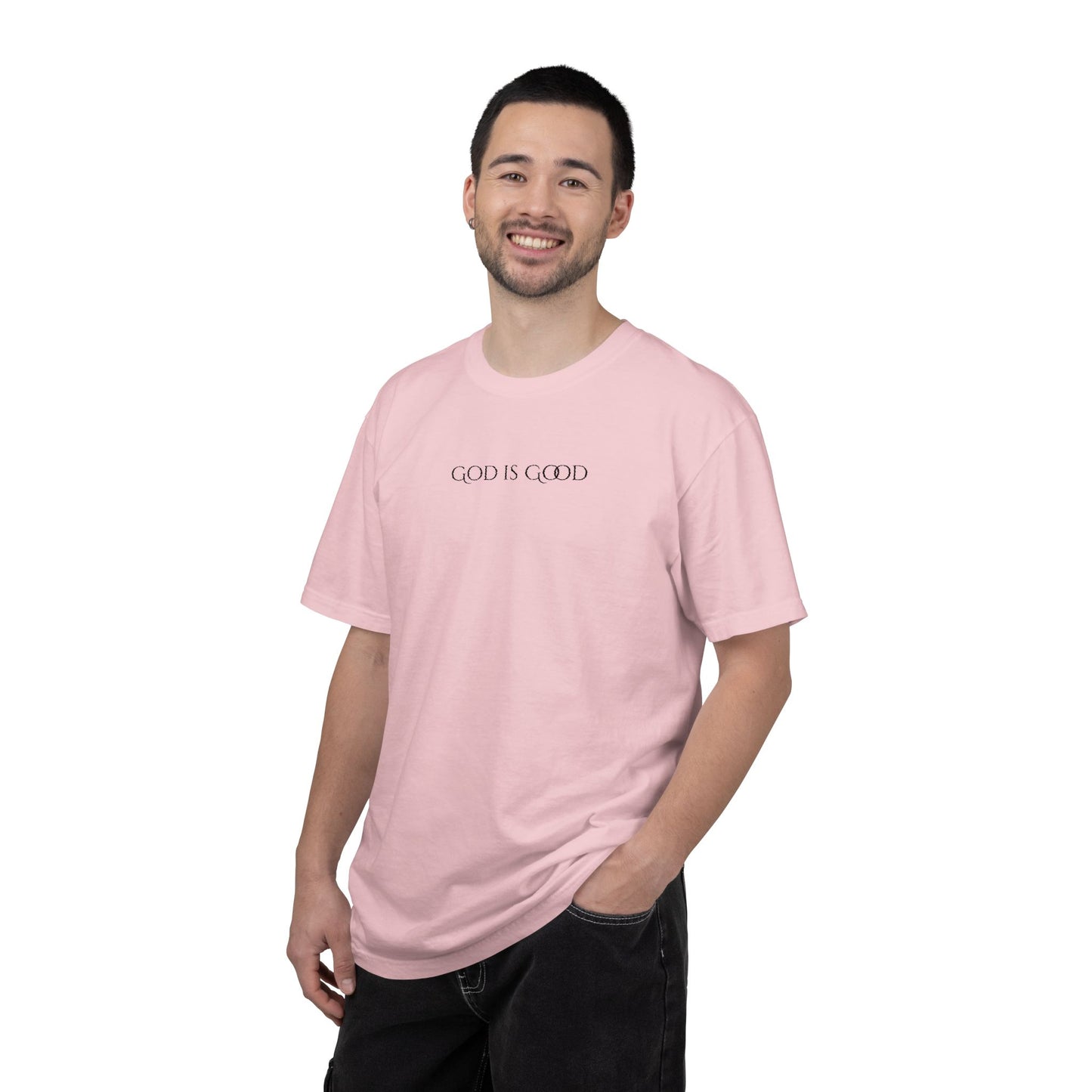 Embroidered God is Good Unisex Tee, Vintage Washed Shirt, Religious Graphic Tshirt, Faith Apparel, Inspirational Clothing