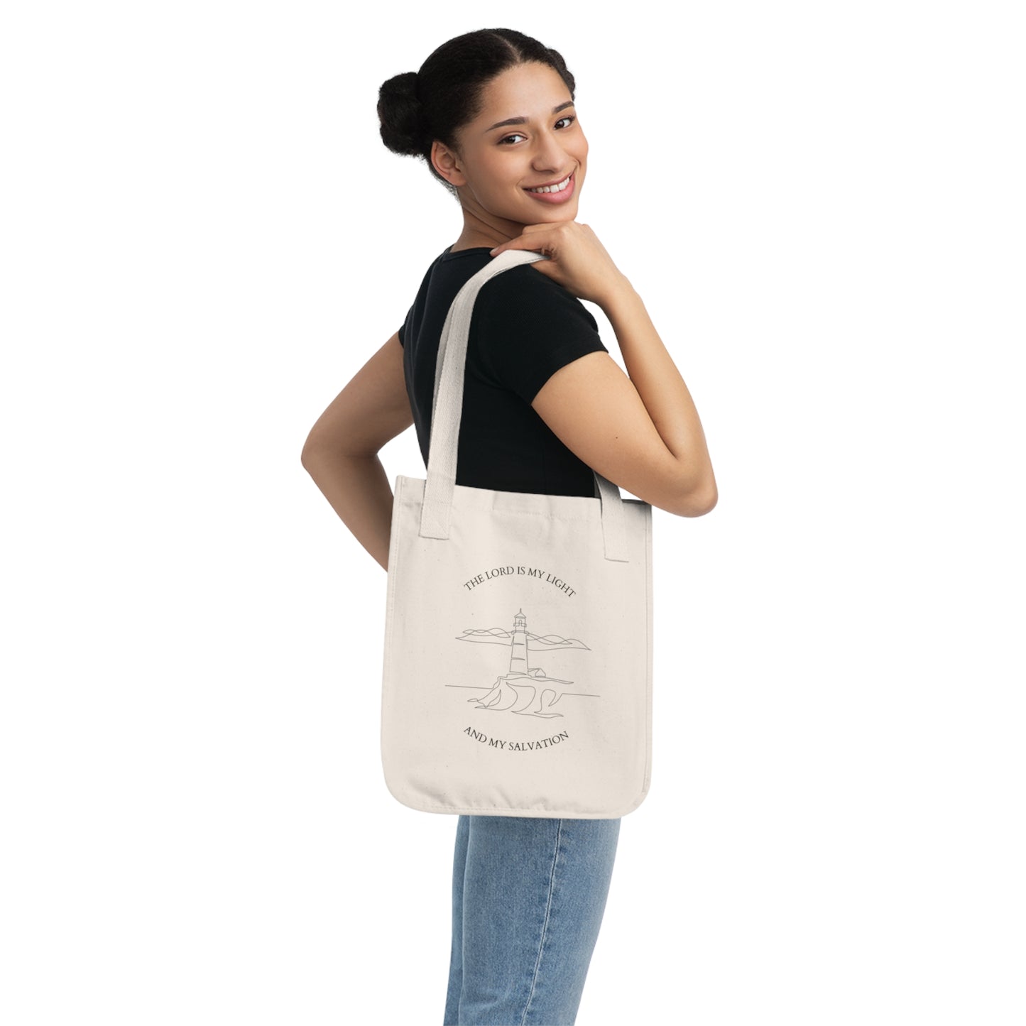 Lighthouse Organic Canvas Tote Bag, Eco-Friendly Shopping Bag, Lighthouse Design, Gift for Christians, Reusable Grocery Tote