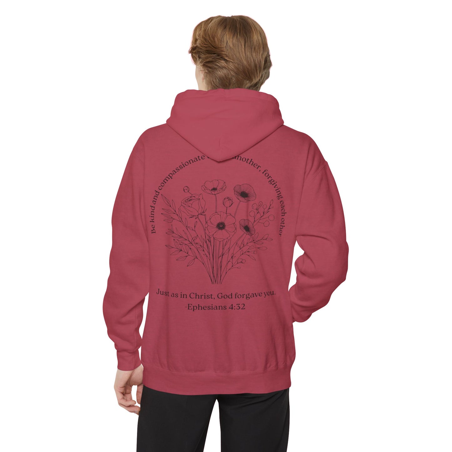 Floral Ephesians 4:32- Hoodie — "Be Kind and Compassionate" Comfort Colors Garment-Dyed Sweatshirt