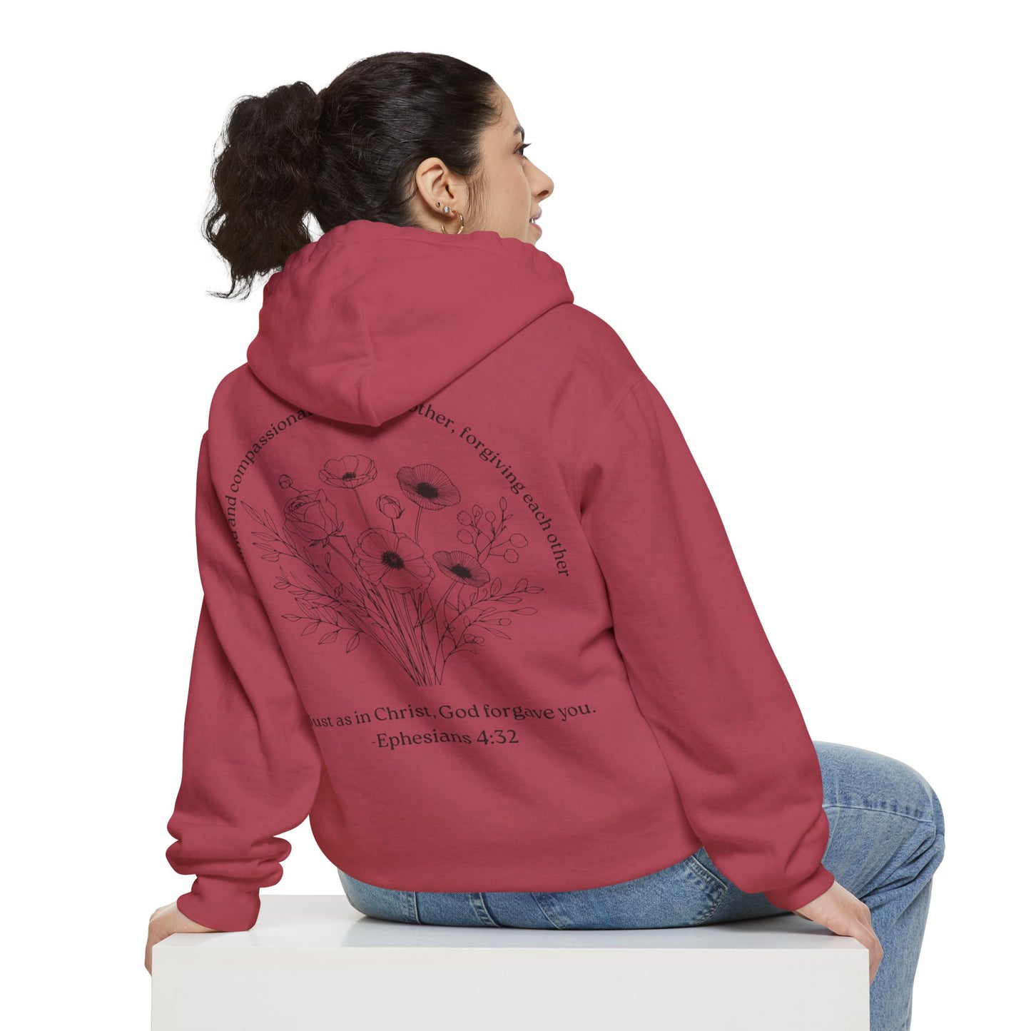 Floral Ephesians 4:32- Hoodie — "Be Kind and Compassionate" Comfort Colors Garment-Dyed Sweatshirt