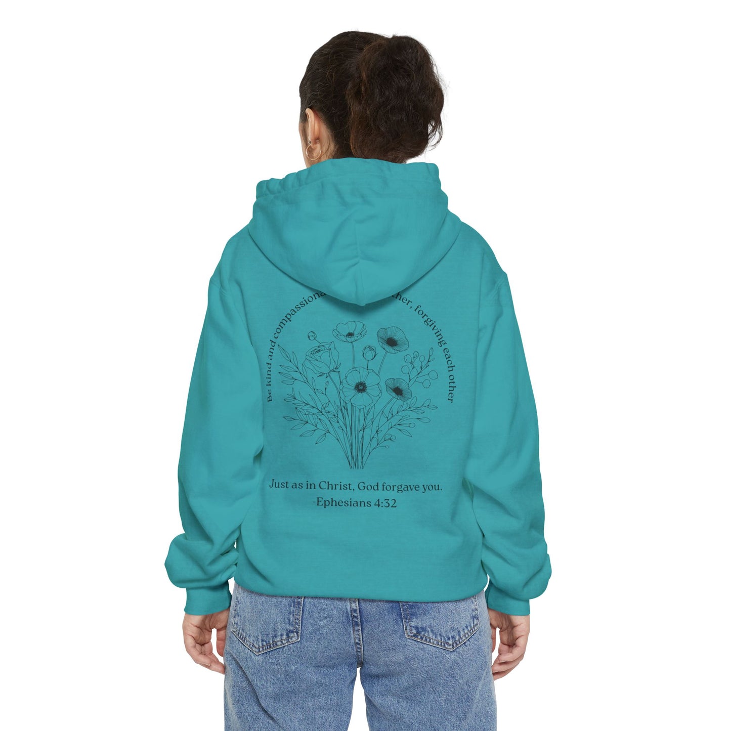Floral Ephesians 4:32- Hoodie — "Be Kind and Compassionate" Comfort Colors Garment-Dyed Sweatshirt