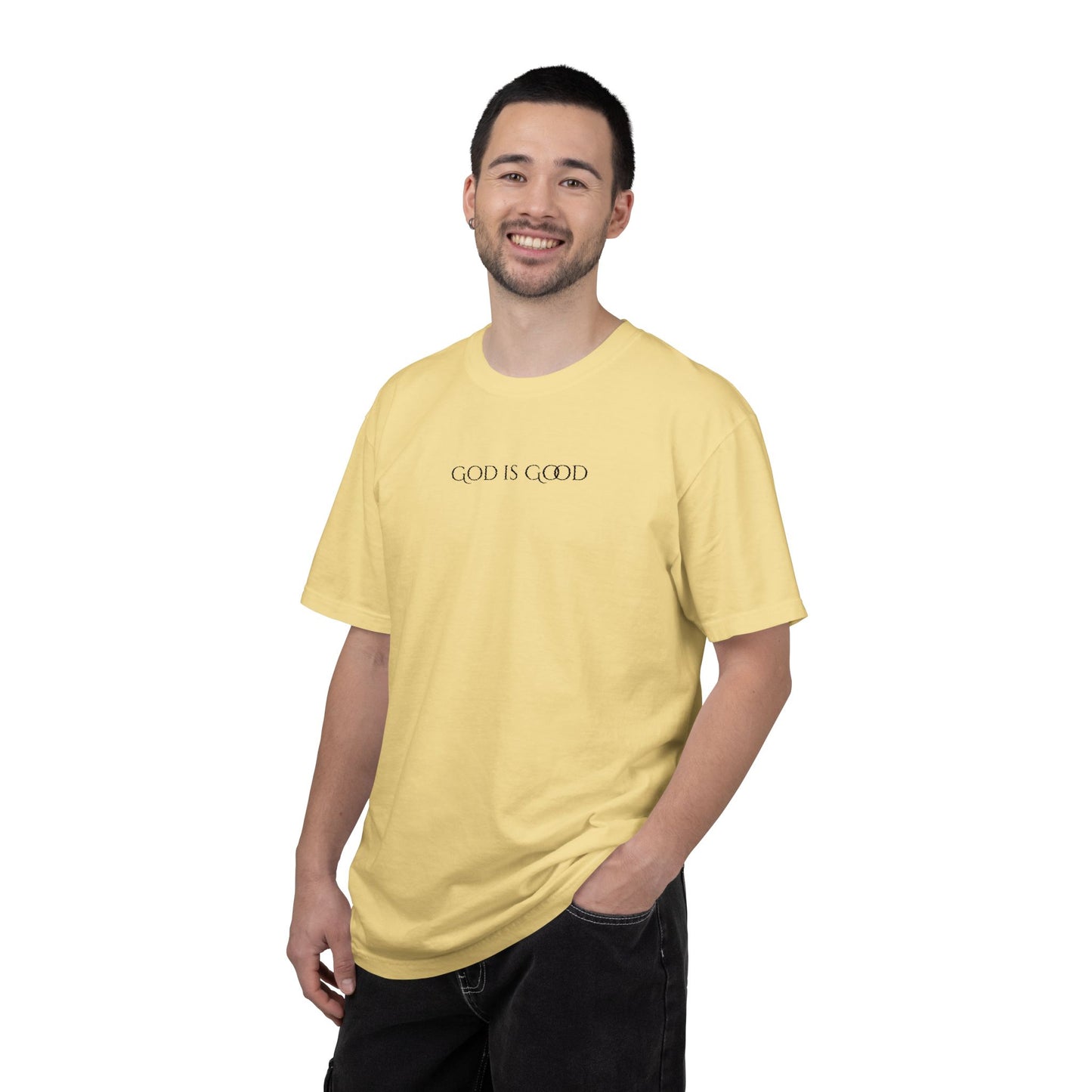 Embroidered God is Good Unisex Tee, Vintage Washed Shirt, Religious Graphic Tshirt, Faith Apparel, Inspirational Clothing