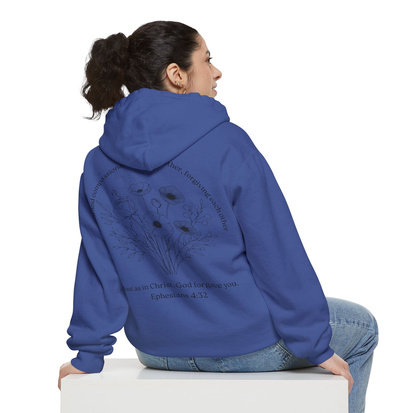 Floral Ephesians 4:32- Hoodie — "Be Kind and Compassionate" Comfort Colors Garment-Dyed Sweatshirt