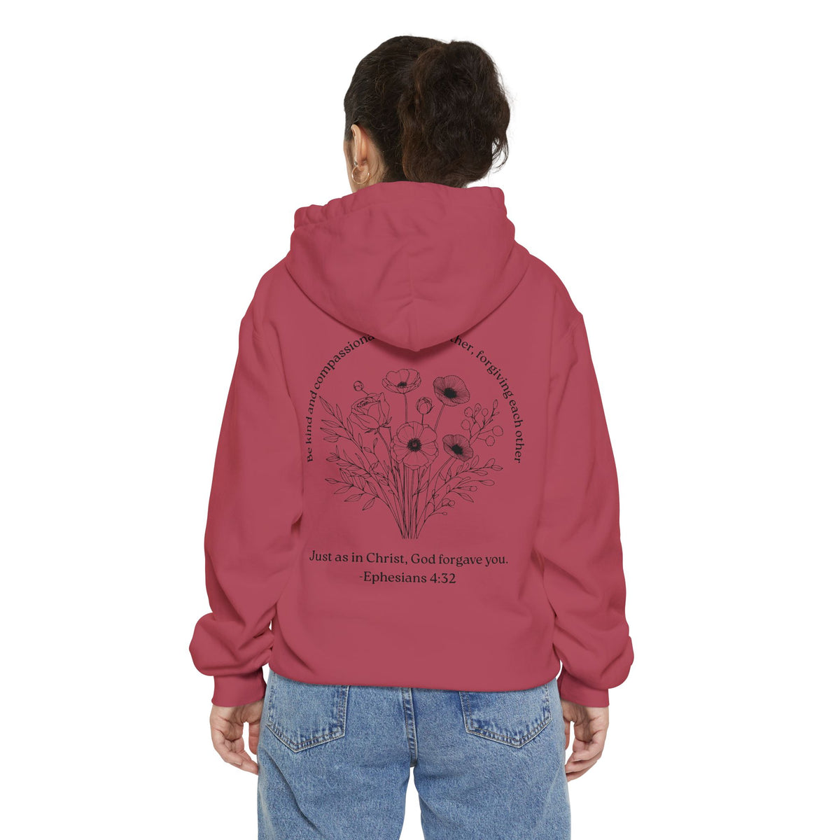Floral Ephesians 4:32- Hoodie — "Be Kind and Compassionate" Comfort Colors Garment-Dyed Sweatshirt