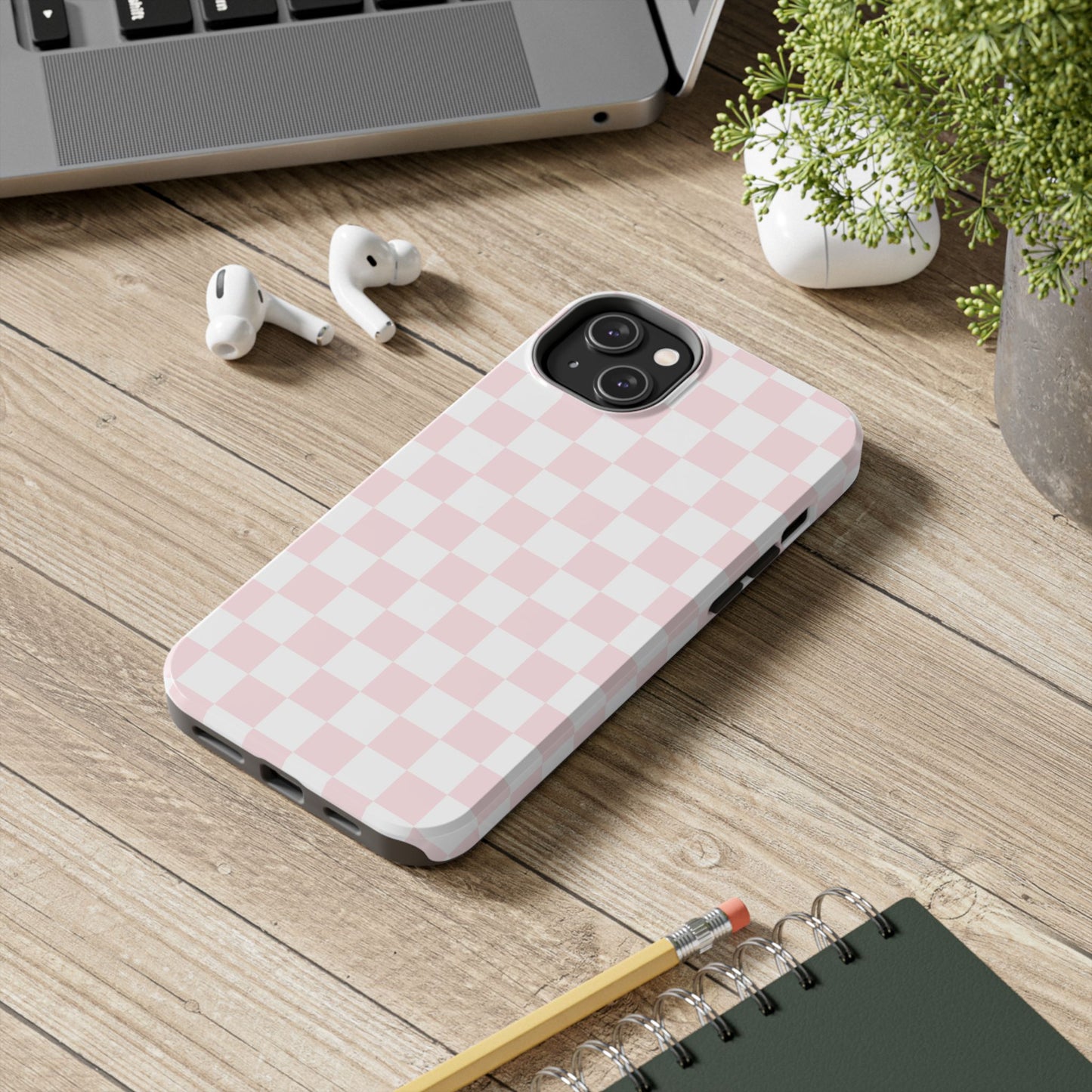 Pink Checker Tough Phone Case — Durable Protective Phone Cover with Pastel Checkered Design