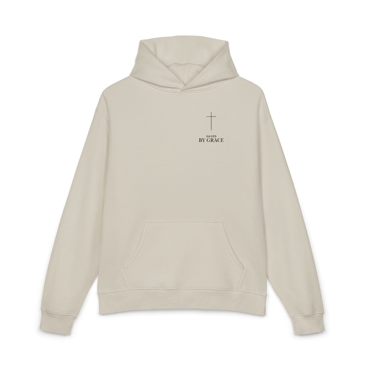 Saved by Grace Embroidered Cross Hoodie — Heavyweight Christian Comfort