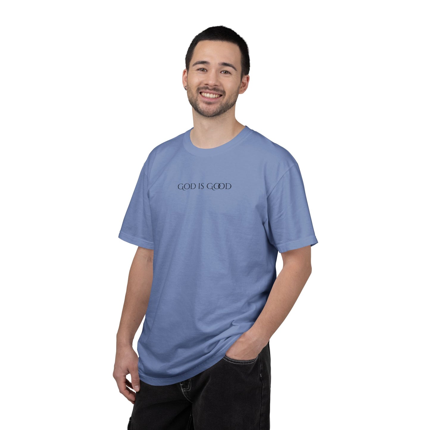 Embroidered God is Good Unisex Tee, Vintage Washed Shirt, Religious Graphic Tshirt, Faith Apparel, Inspirational Clothing