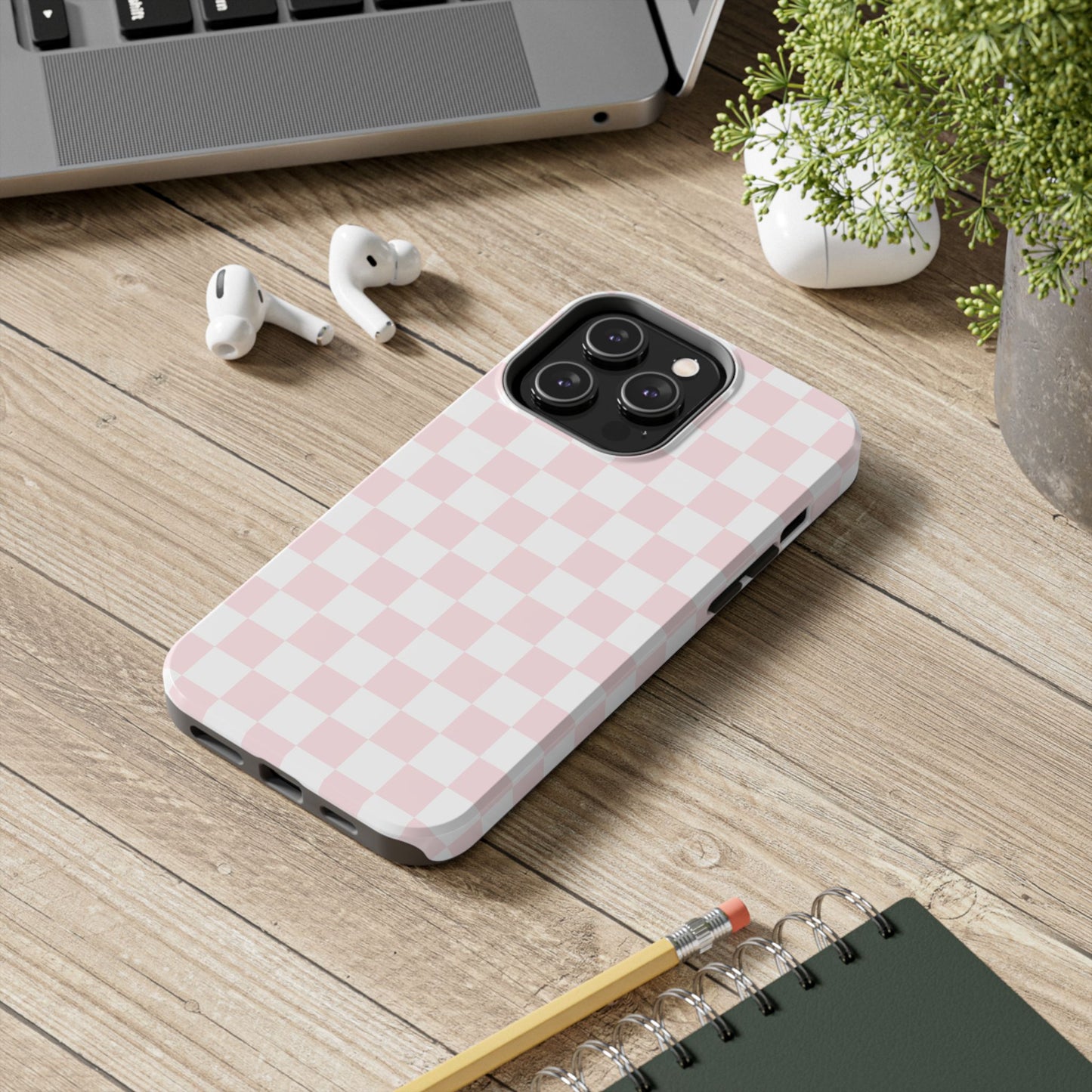 Pink Checker Tough Phone Case — Durable Protective Phone Cover with Pastel Checkered Design