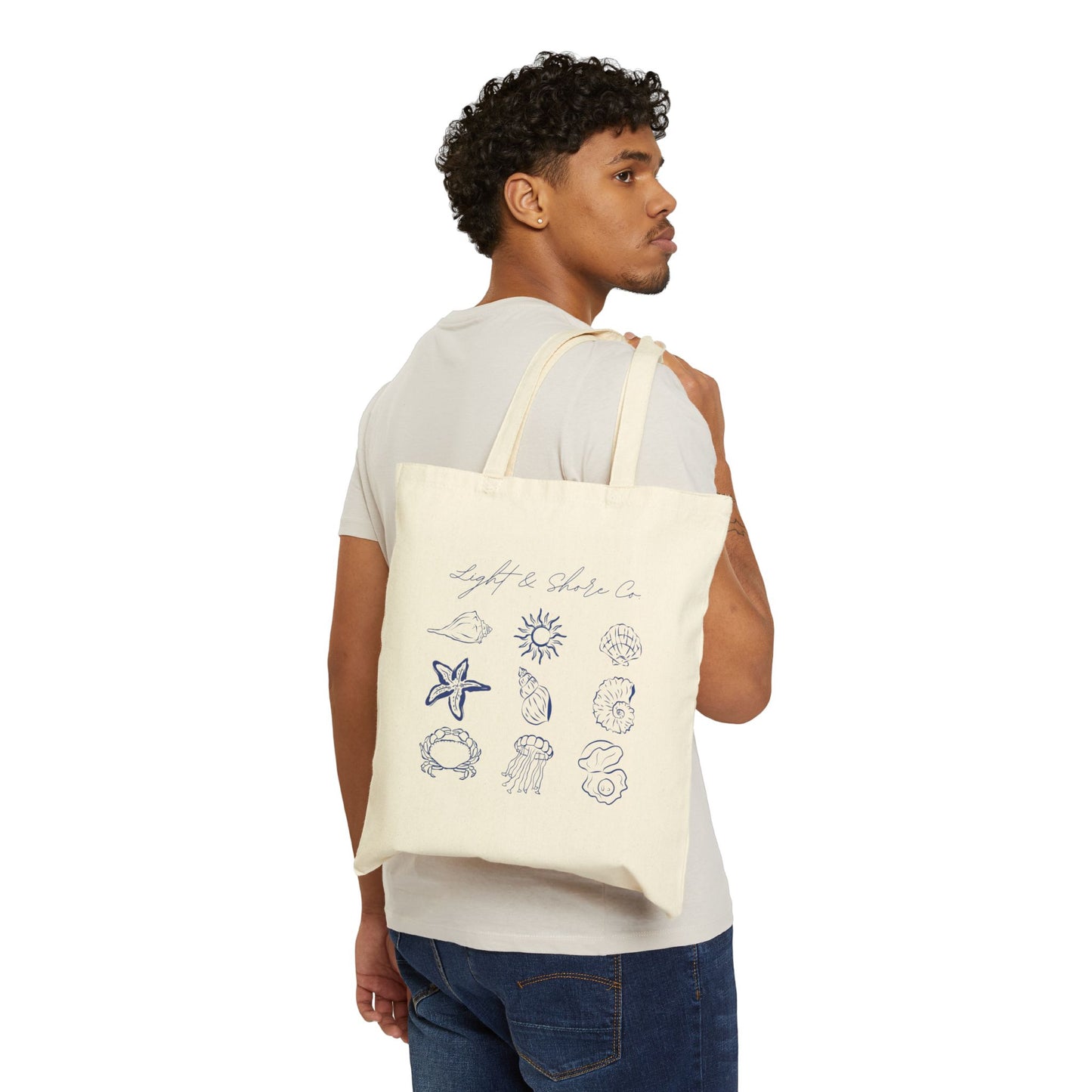 Beach-Themed Cotton Canvas Tote Bag with Ocean Icons | Ideal for Shopping, Travel, and Everyday Use | Eco-Friendly Gift
