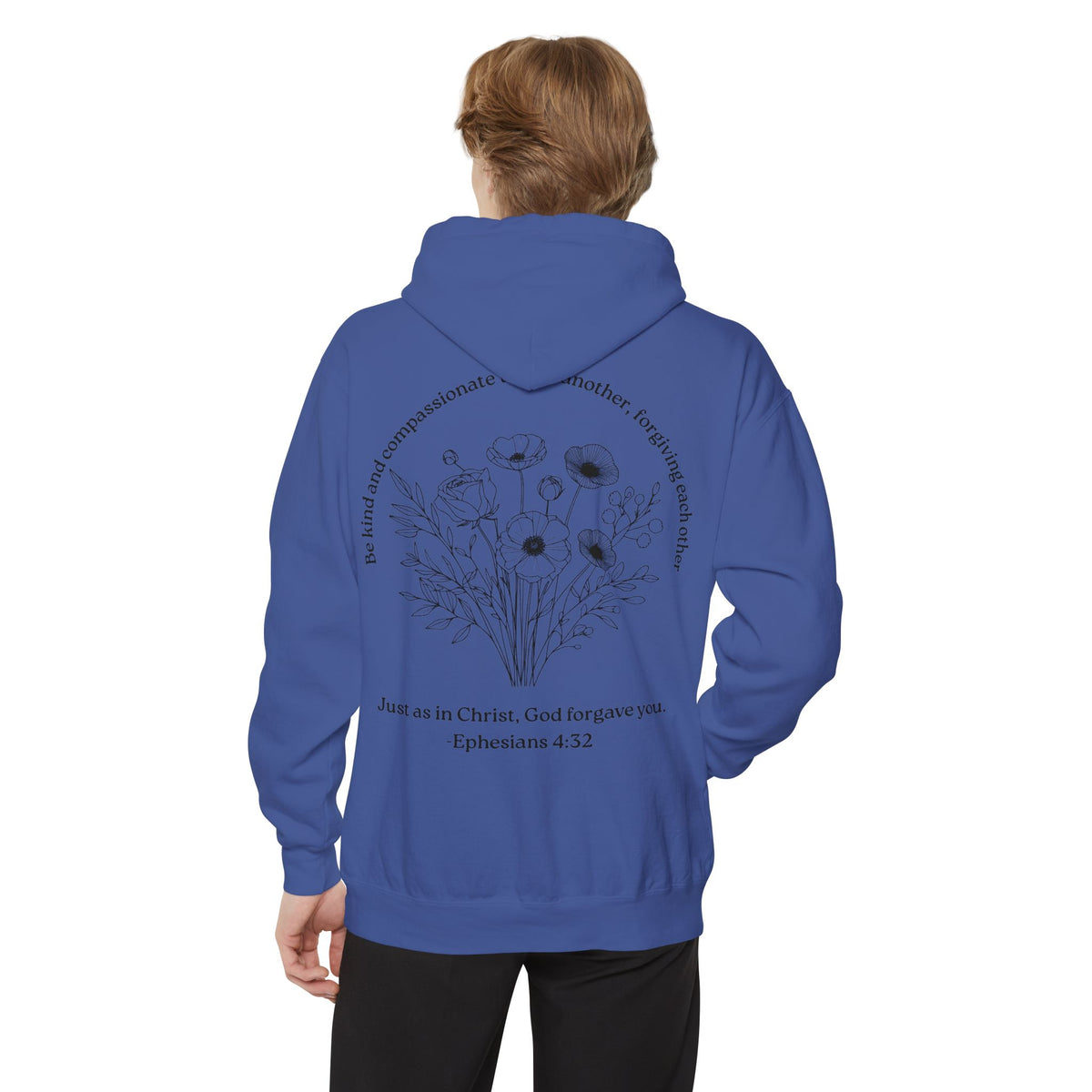 Floral Ephesians 4:32- Hoodie — "Be Kind and Compassionate" Comfort Colors Garment-Dyed Sweatshirt
