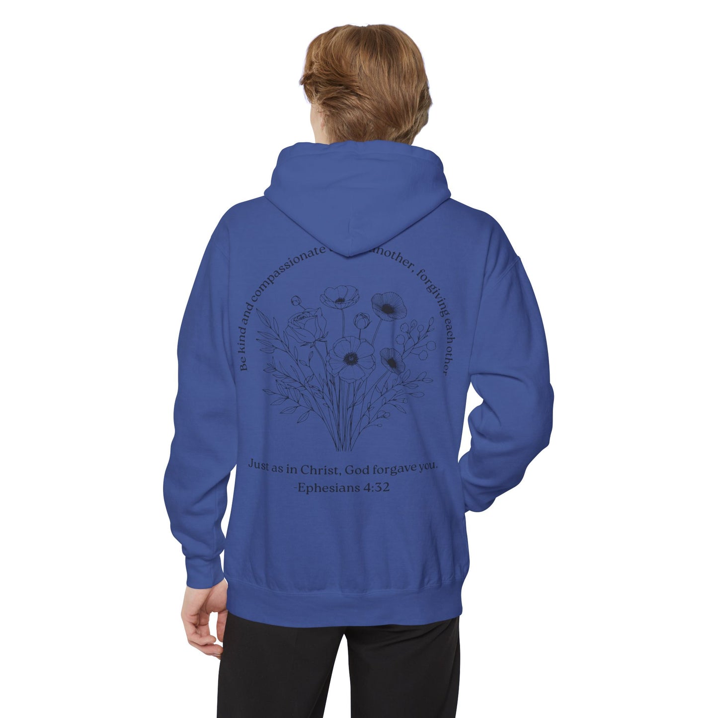 Floral Ephesians 4:32- Hoodie — "Be Kind and Compassionate" Comfort Colors Garment-Dyed Sweatshirt