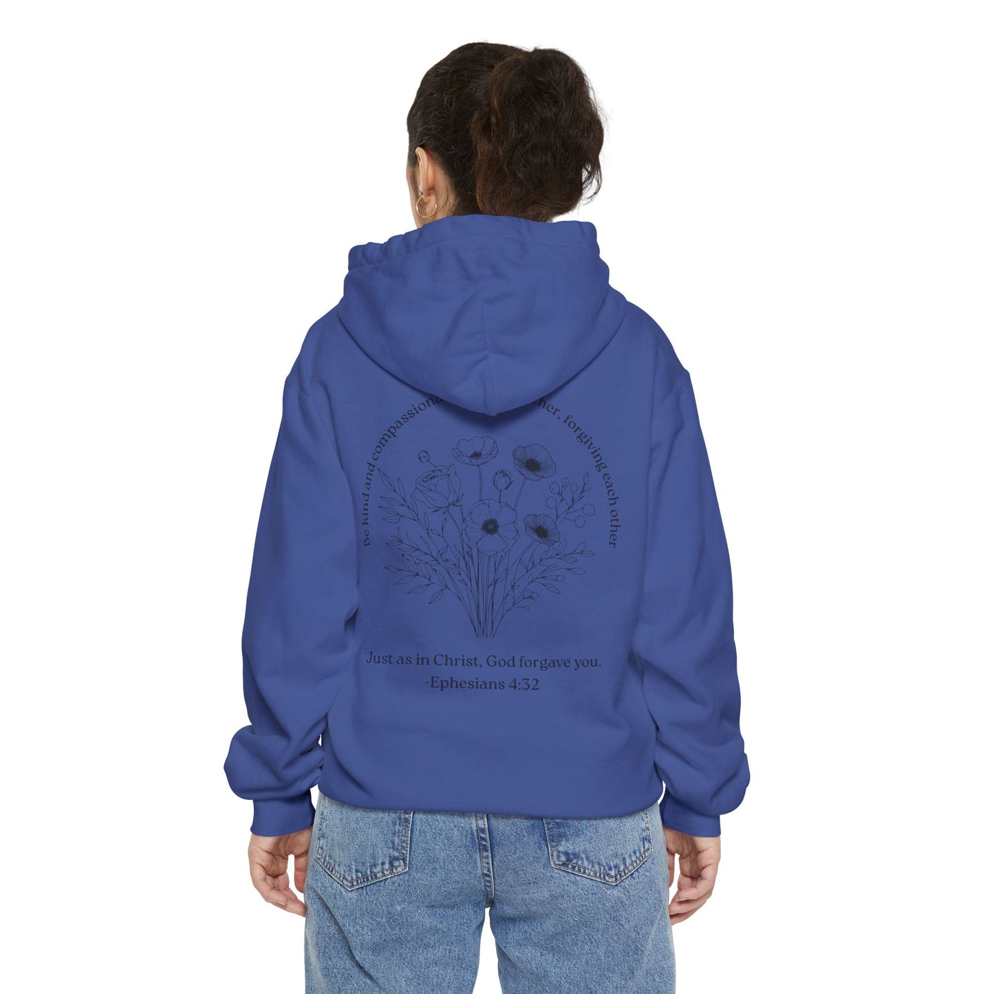 Floral Ephesians 4:32- Hoodie — "Be Kind and Compassionate" Comfort Colors Garment-Dyed Sweatshirt
