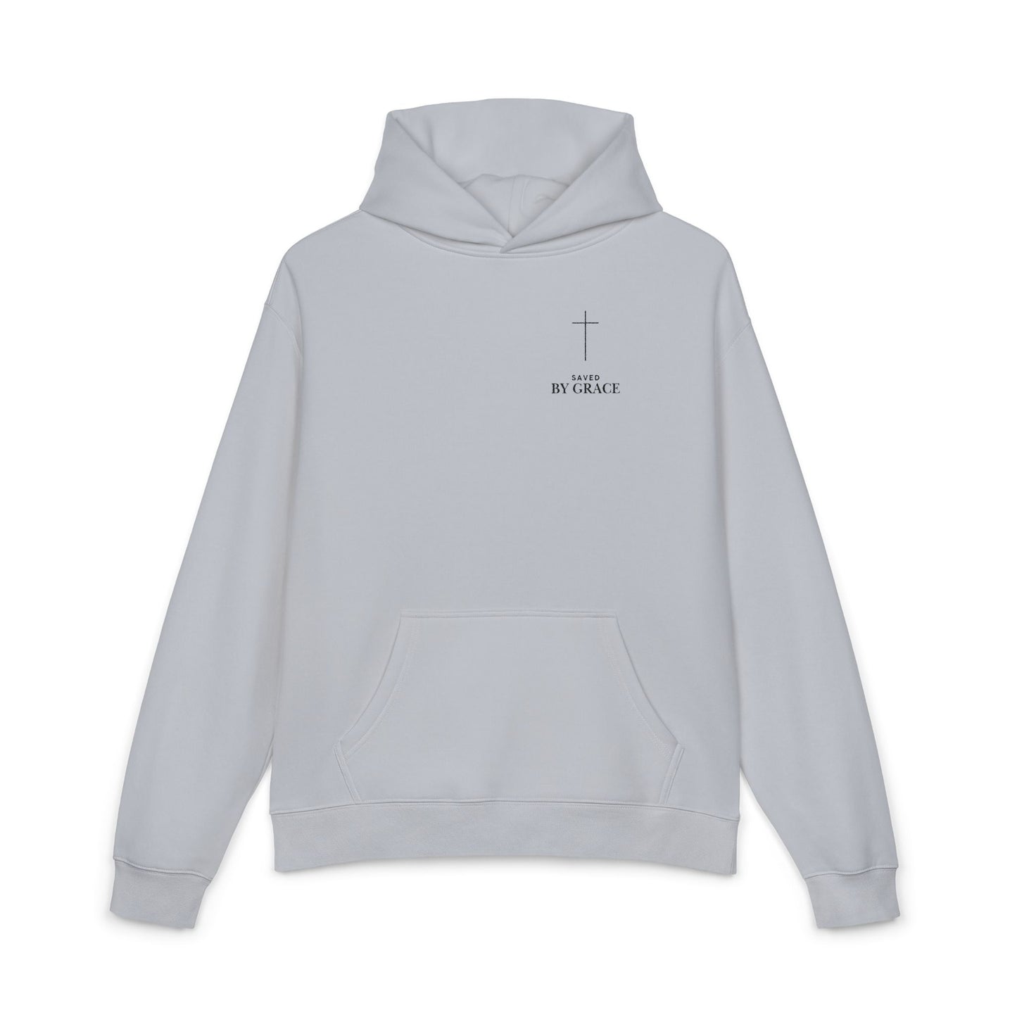 Saved by Grace Embroidered Cross Hoodie — Heavyweight Christian Comfort