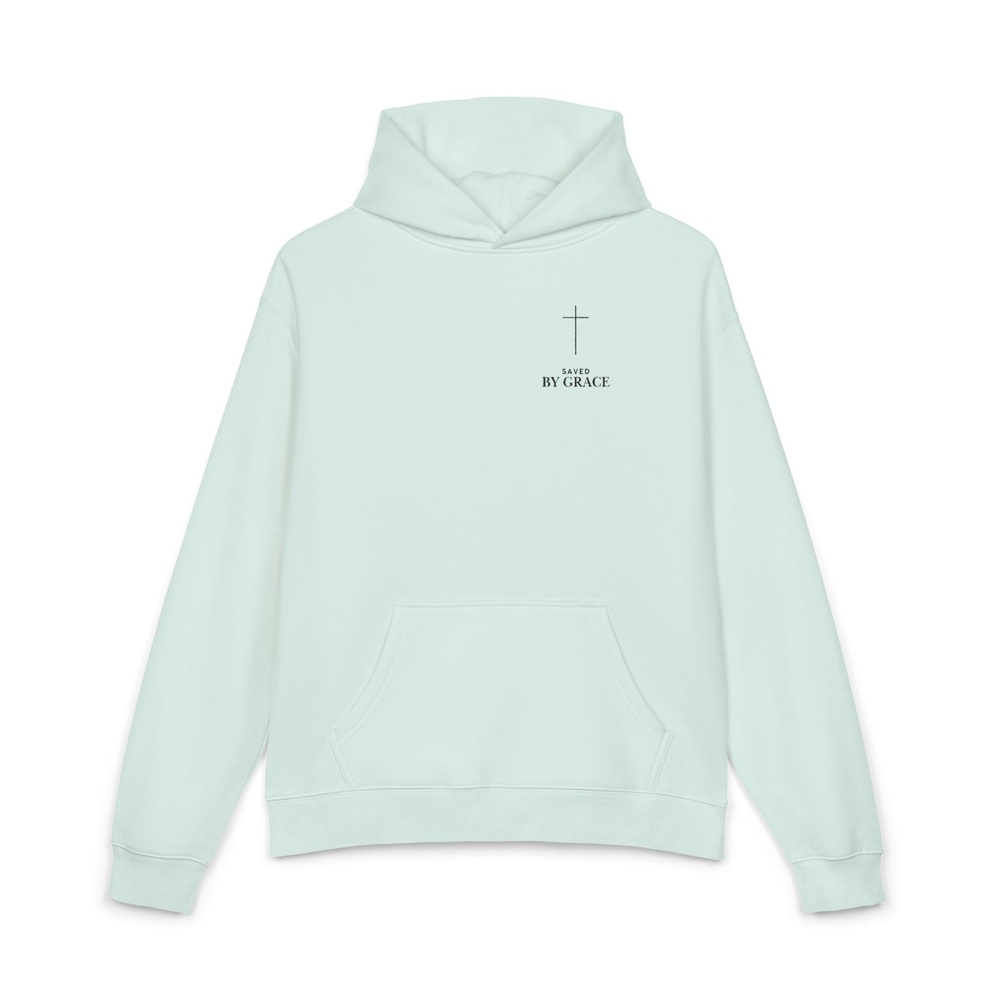 Saved by Grace Embroidered Cross Hoodie — Heavyweight Christian Comfort