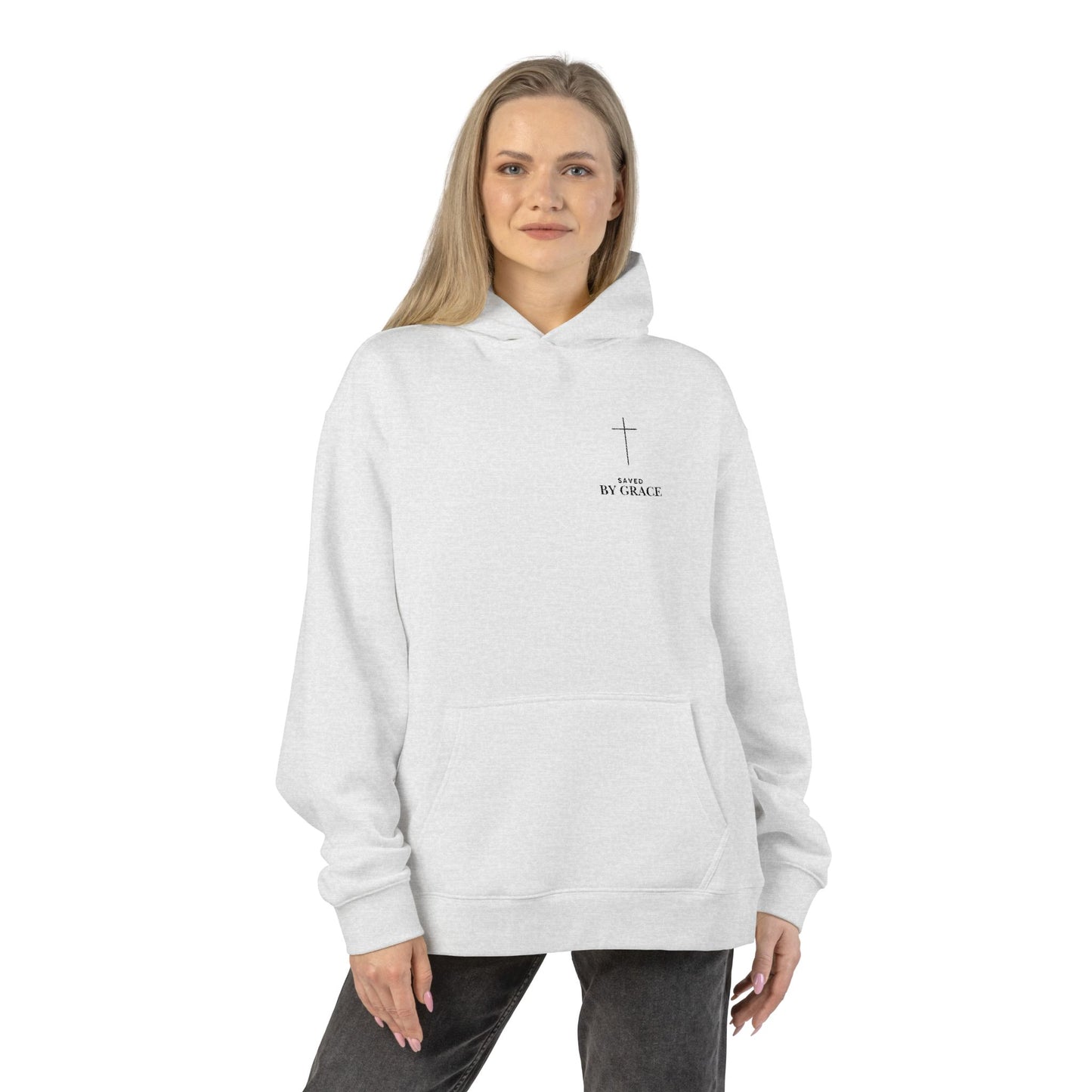 Saved by Grace Embroidered Cross Hoodie — Heavyweight Christian Comfort