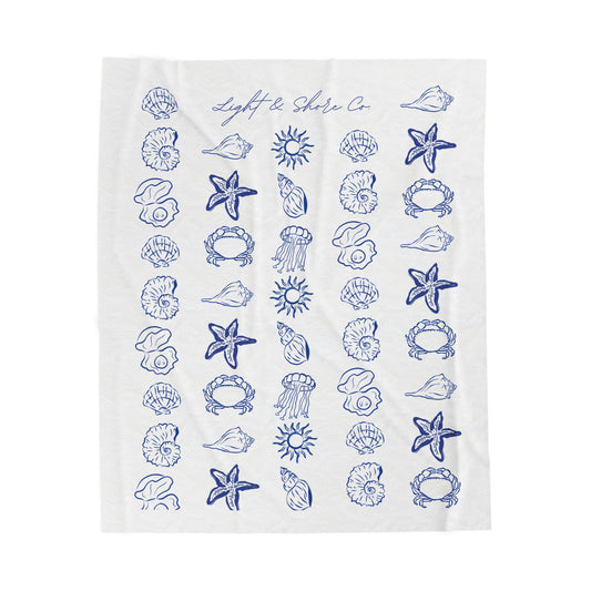 Coastal Shells Velveteen Plush Blanket - Nautical Decor, Beach House Gift, Cozy Throw, Ocean Inspired, Soft Blanket