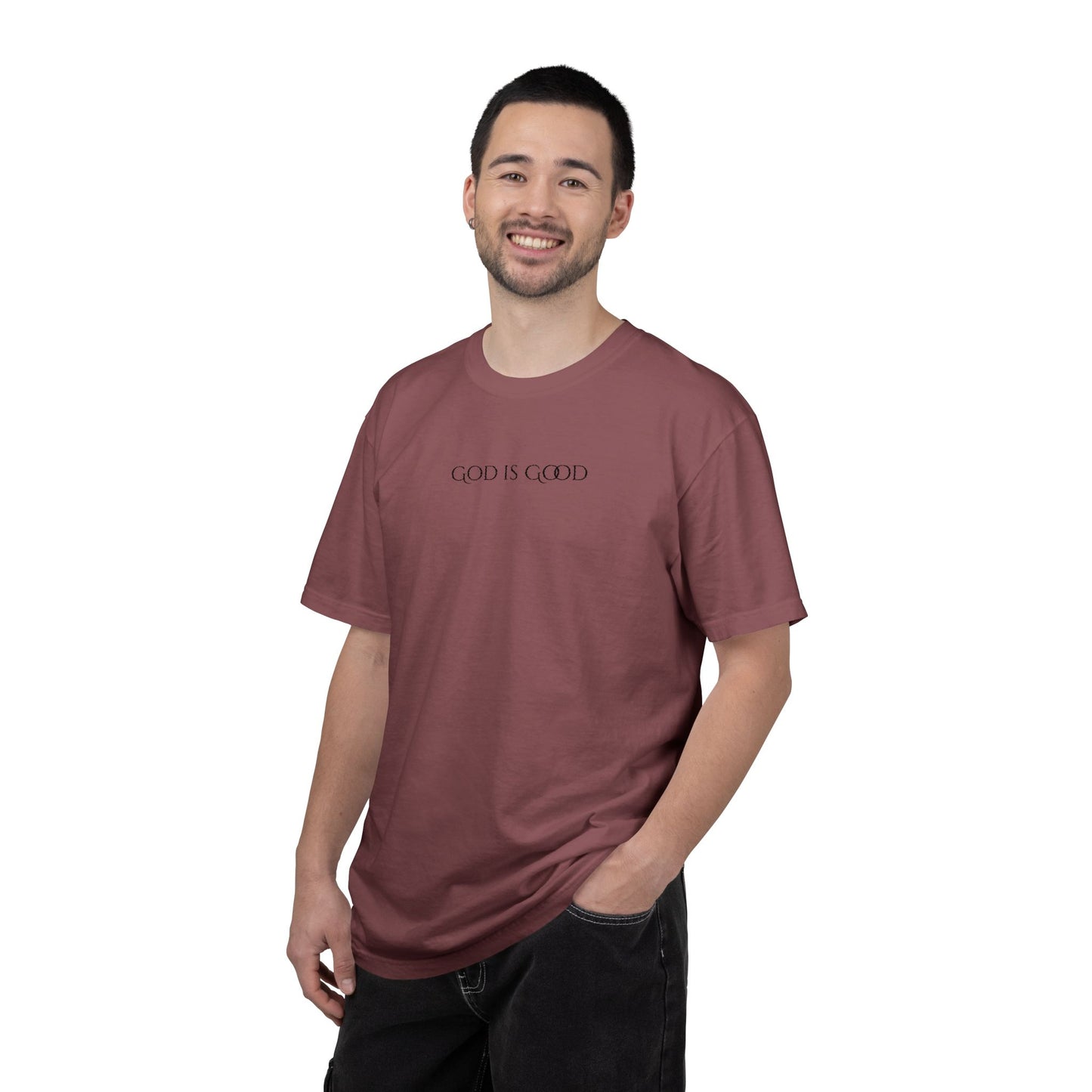 Embroidered God is Good Unisex Tee, Vintage Washed Shirt, Religious Graphic Tshirt, Faith Apparel, Inspirational Clothing