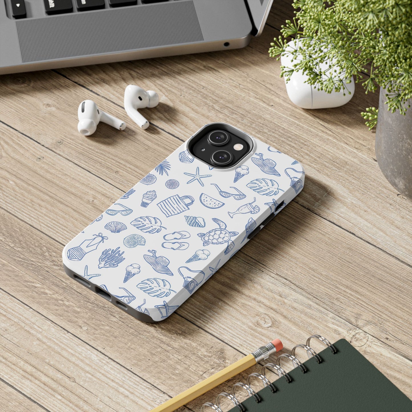 Beach Blue & White Tough Phone Case — Cute Summer Protective Phone Case