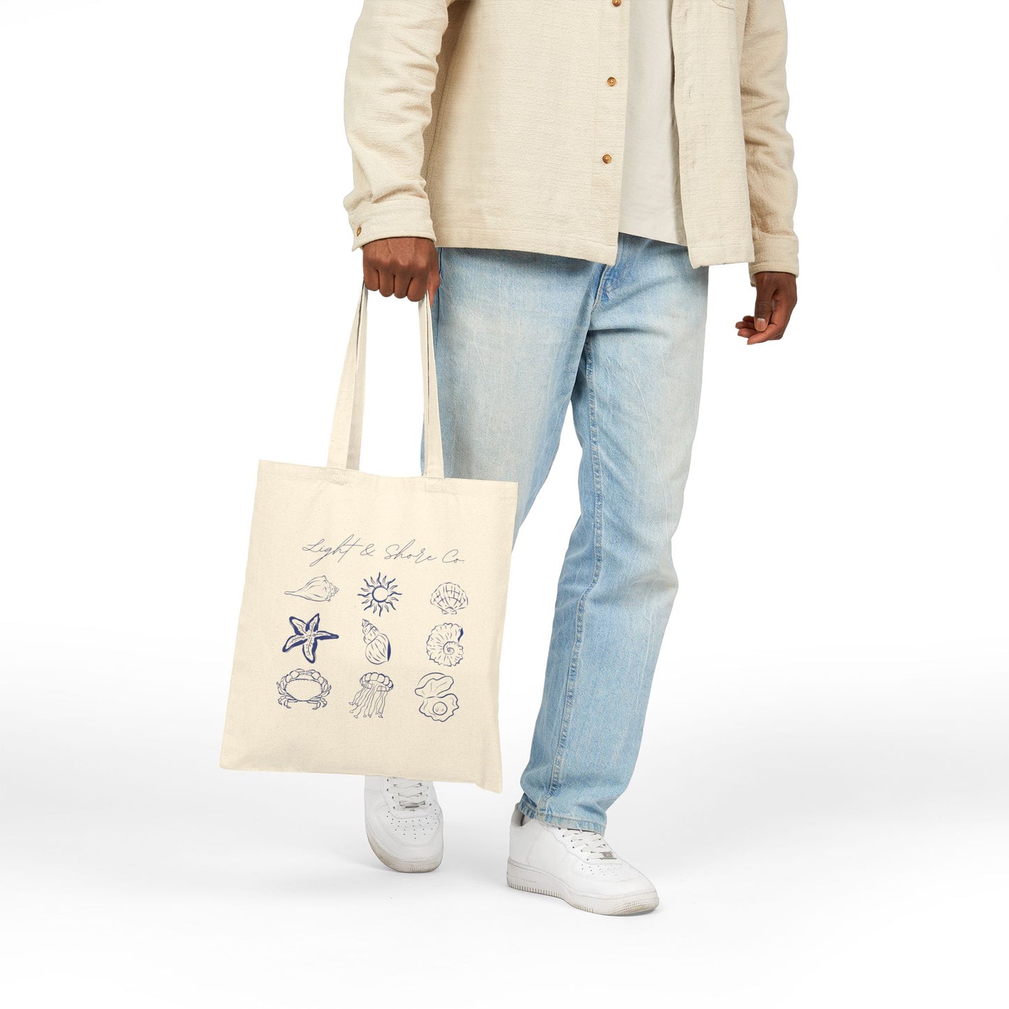 Beach-Themed Cotton Canvas Tote Bag with Ocean Icons | Ideal for Shopping, Travel, and Everyday Use | Eco-Friendly Gift