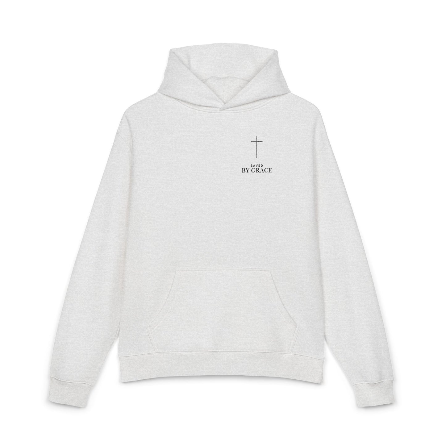 Saved by Grace Embroidered Cross Hoodie — Heavyweight Christian Comfort