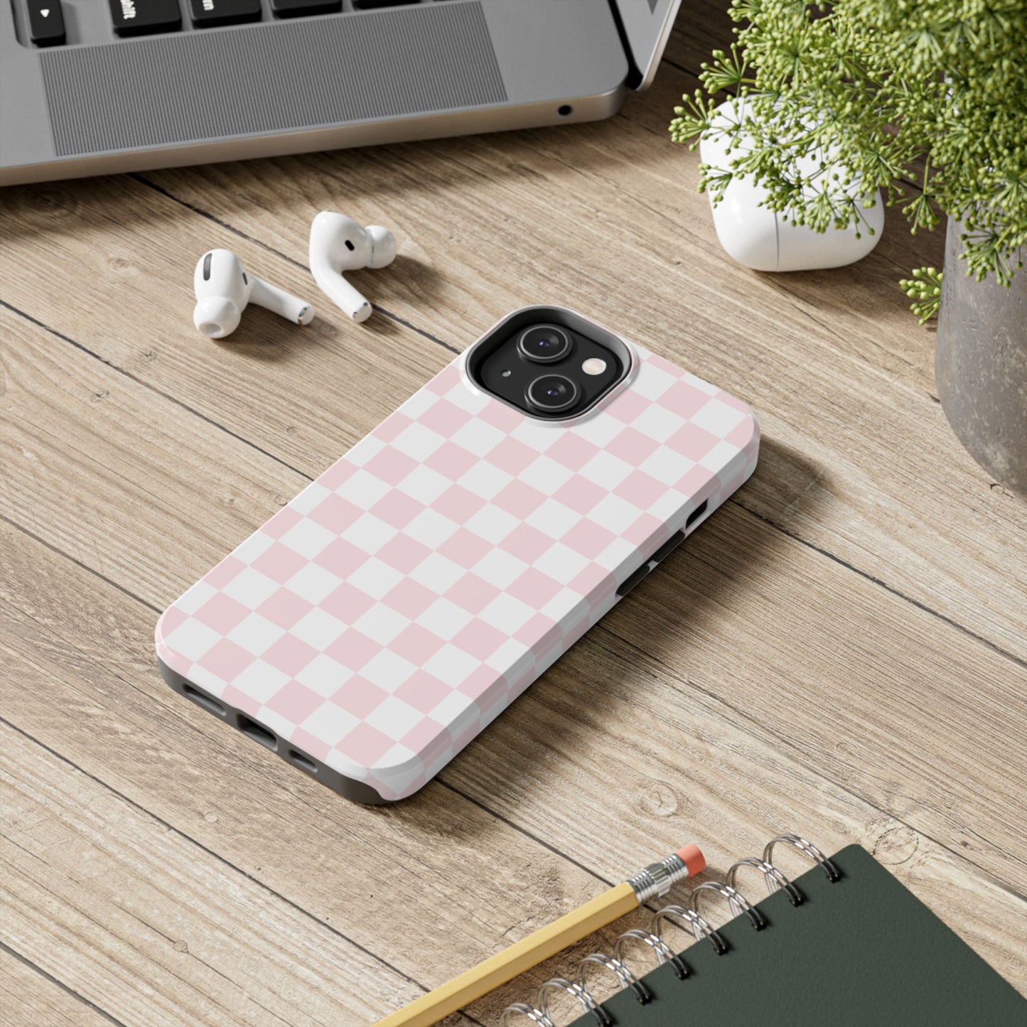 Pink Checker Tough Phone Case — Durable Protective Phone Cover with Pastel Checkered Design