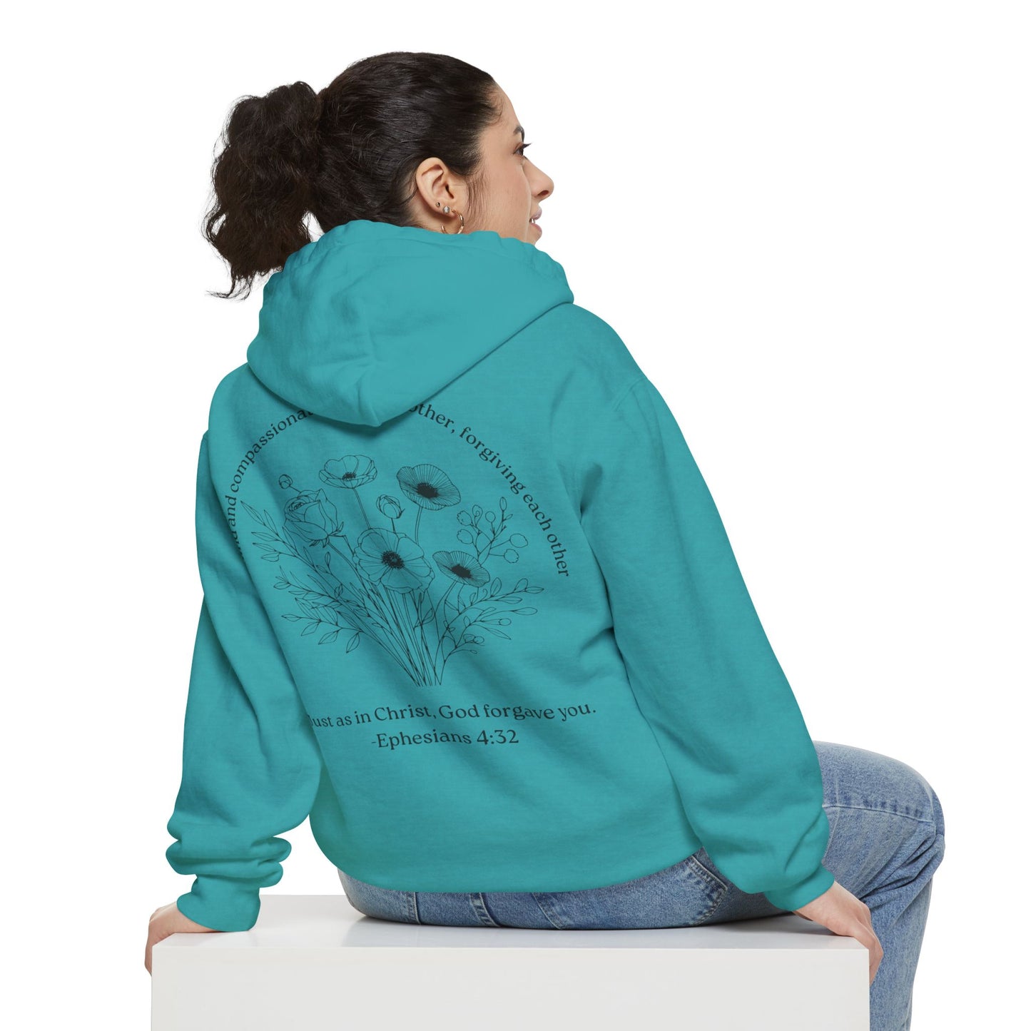 Floral Ephesians 4:32- Hoodie — "Be Kind and Compassionate" Comfort Colors Garment-Dyed Sweatshirt