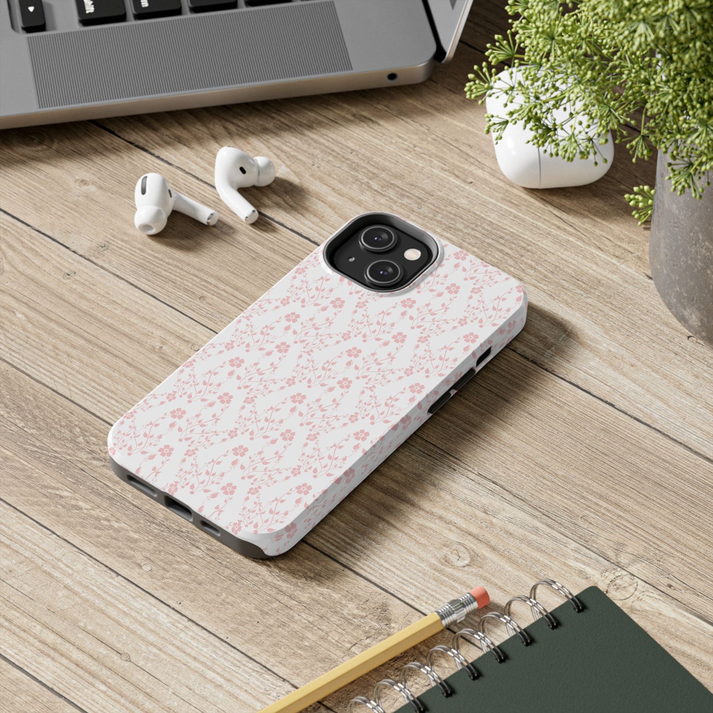 Pink Flower Cute Aesthetic Tough Phone Case, Floral Protective Cover, Girly Unique Smartphone Shell, Pretty Botanical Phone Accessory, Gifts