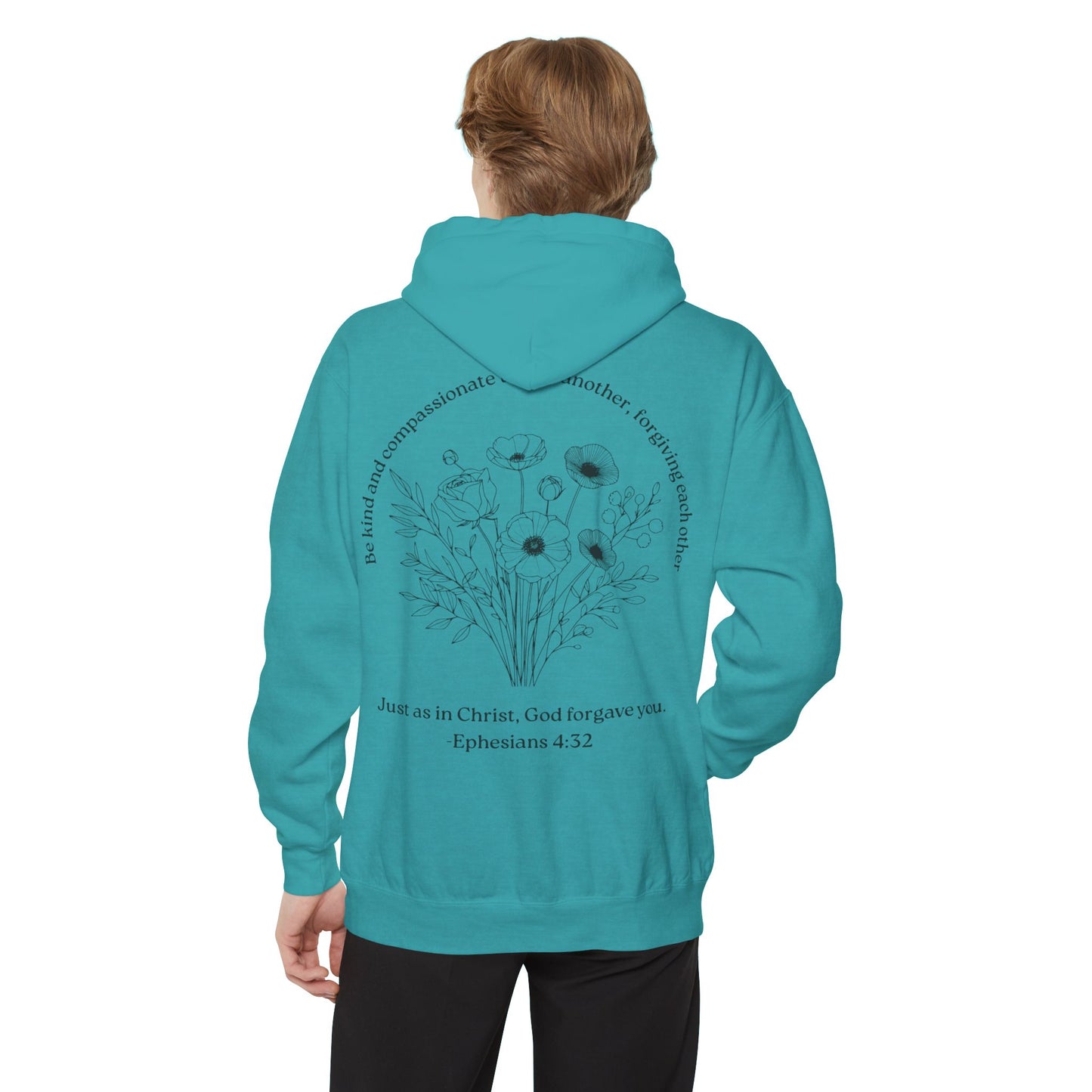 Floral Ephesians 4:32- Hoodie — "Be Kind and Compassionate" Comfort Colors Garment-Dyed Sweatshirt
