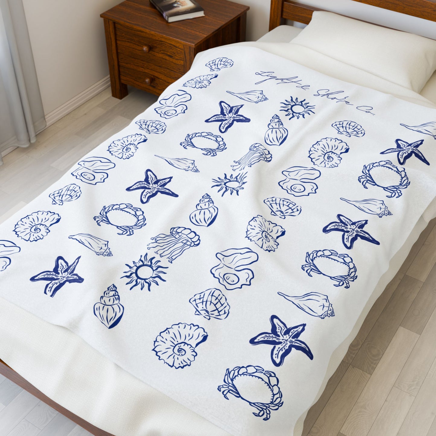 Coastal Shells Velveteen Plush Blanket - Nautical Decor, Beach House Gift, Cozy Throw, Ocean Inspired, Soft Blanket