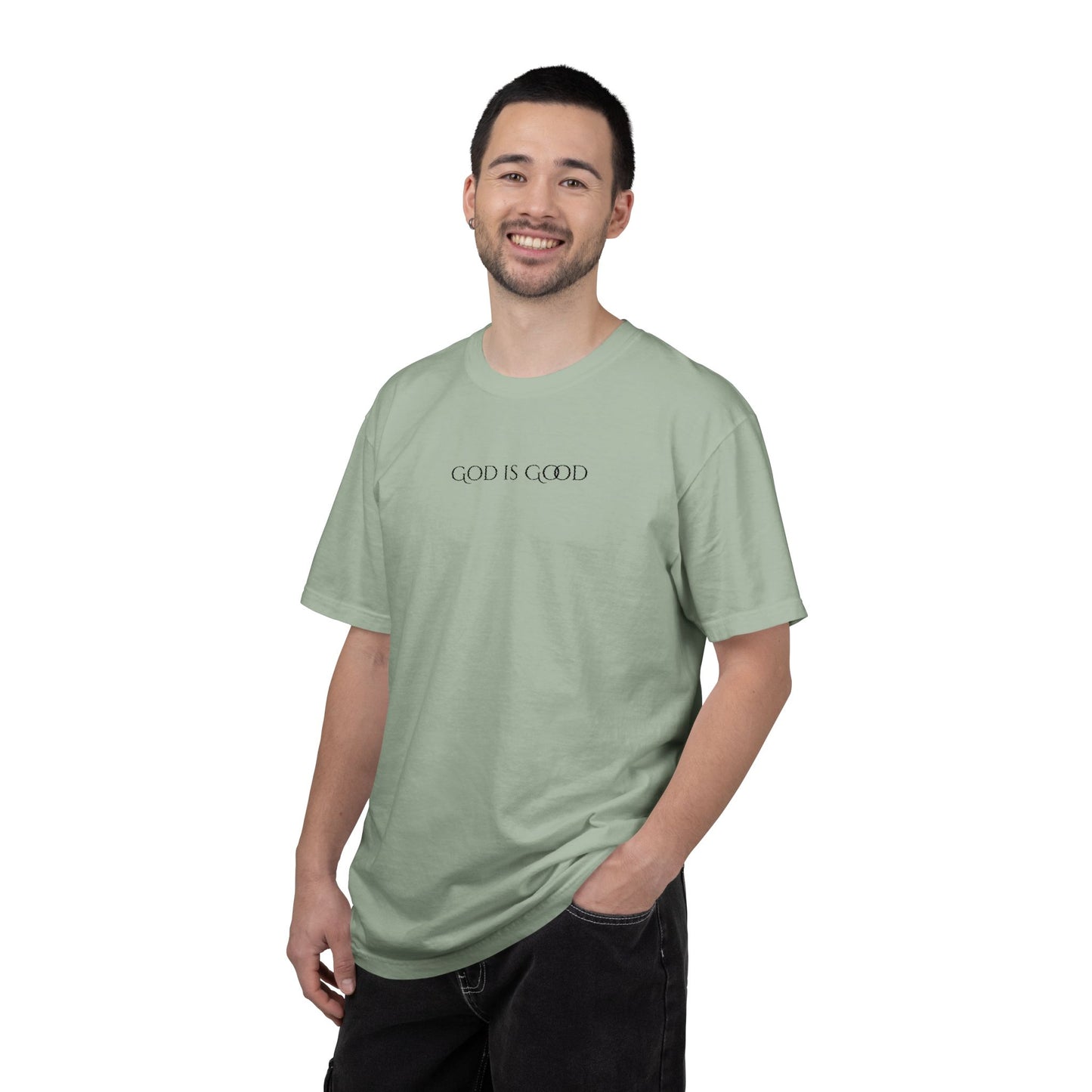 Embroidered God is Good Unisex Tee, Vintage Washed Shirt, Religious Graphic Tshirt, Faith Apparel, Inspirational Clothing