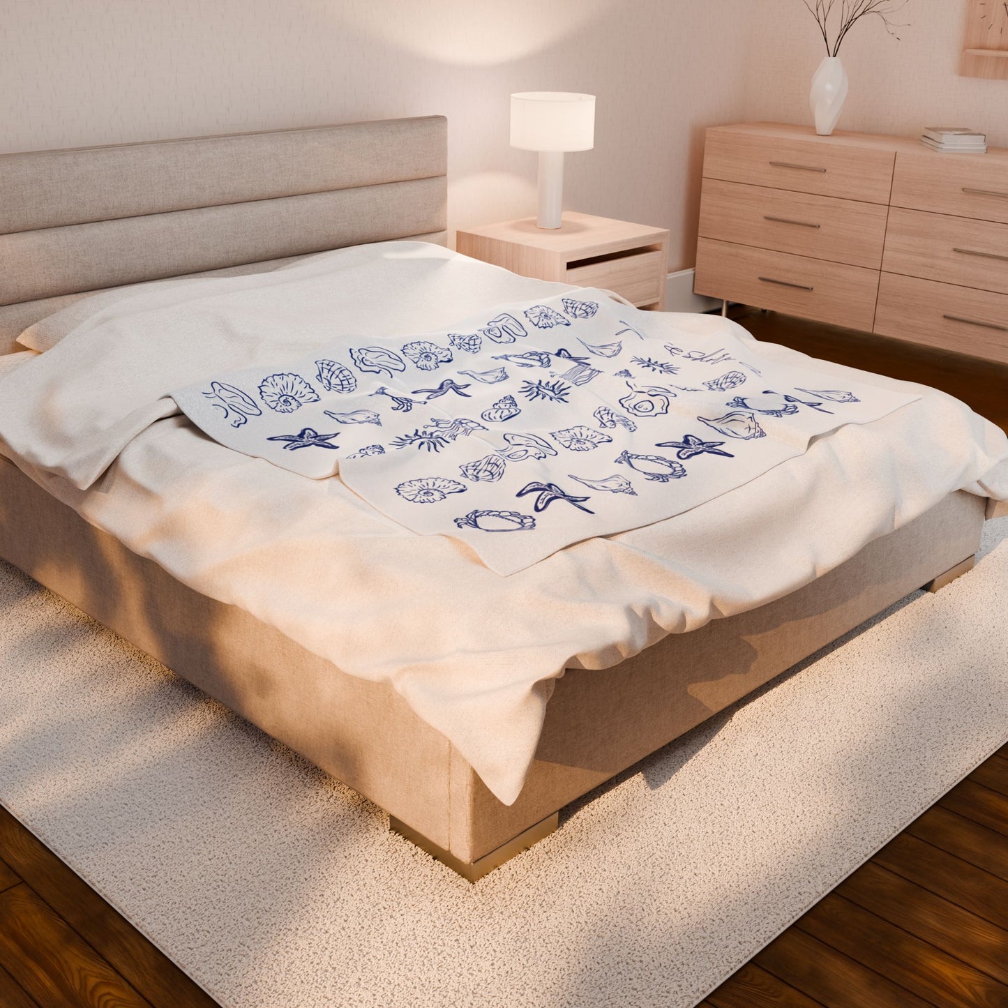 Coastal Shells Velveteen Plush Blanket - Nautical Decor, Beach House Gift, Cozy Throw, Ocean Inspired, Soft Blanket