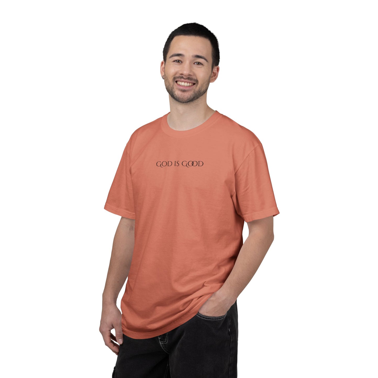 Embroidered God is Good Unisex Tee, Vintage Washed Shirt, Religious Graphic Tshirt, Faith Apparel, Inspirational Clothing