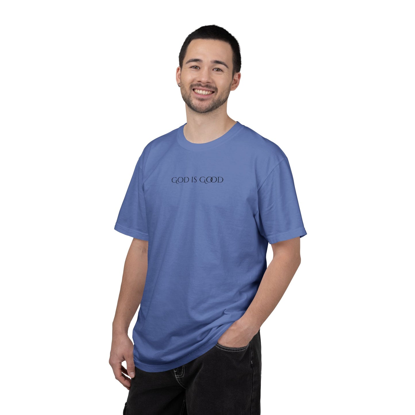 Embroidered God is Good Unisex Tee, Vintage Washed Shirt, Religious Graphic Tshirt, Faith Apparel, Inspirational Clothing