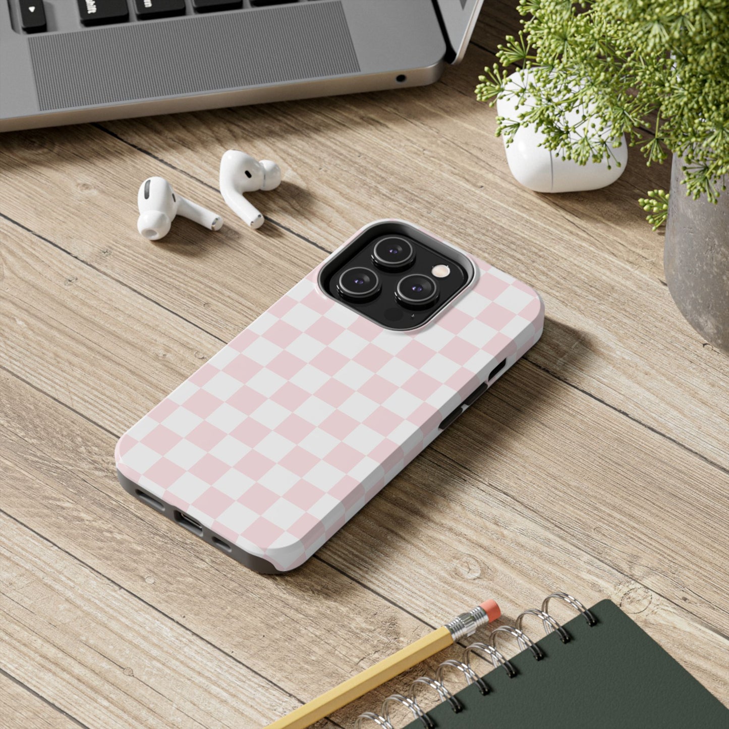 Pink Checker Tough Phone Case — Durable Protective Phone Cover with Pastel Checkered Design