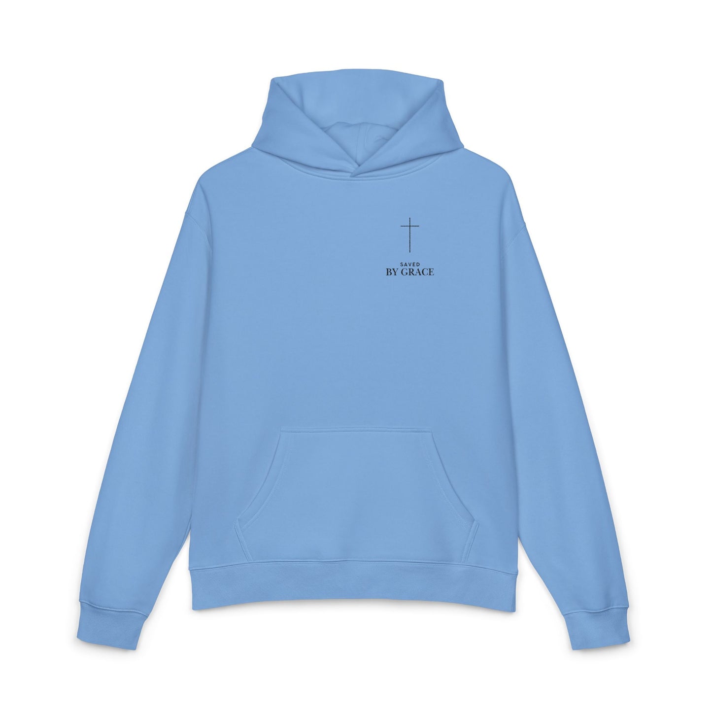 Saved by Grace Embroidered Cross Hoodie — Heavyweight Christian Comfort