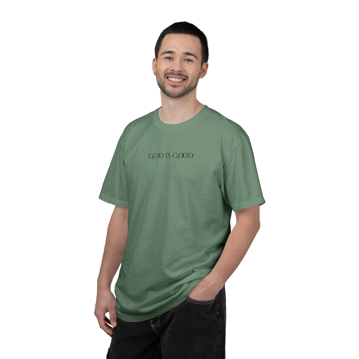 Embroidered God is Good Unisex Tee, Vintage Washed Shirt, Religious Graphic Tshirt, Faith Apparel, Inspirational Clothing