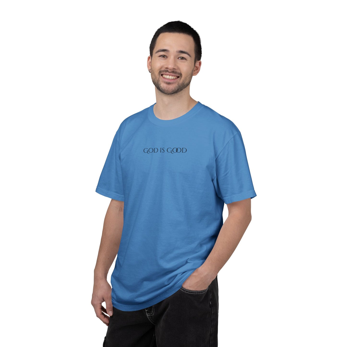 Embroidered God is Good Unisex Tee, Vintage Washed Shirt, Religious Graphic Tshirt, Faith Apparel, Inspirational Clothing