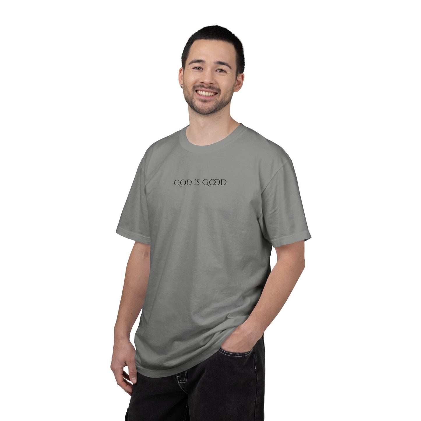 Embroidered God is Good Unisex Tee, Vintage Washed Shirt, Religious Graphic Tshirt, Faith Apparel, Inspirational Clothing
