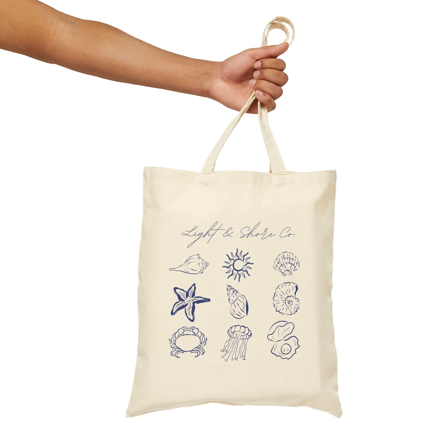 Beach-Themed Cotton Canvas Tote Bag with Ocean Icons | Ideal for Shopping, Travel, and Everyday Use | Eco-Friendly Gift