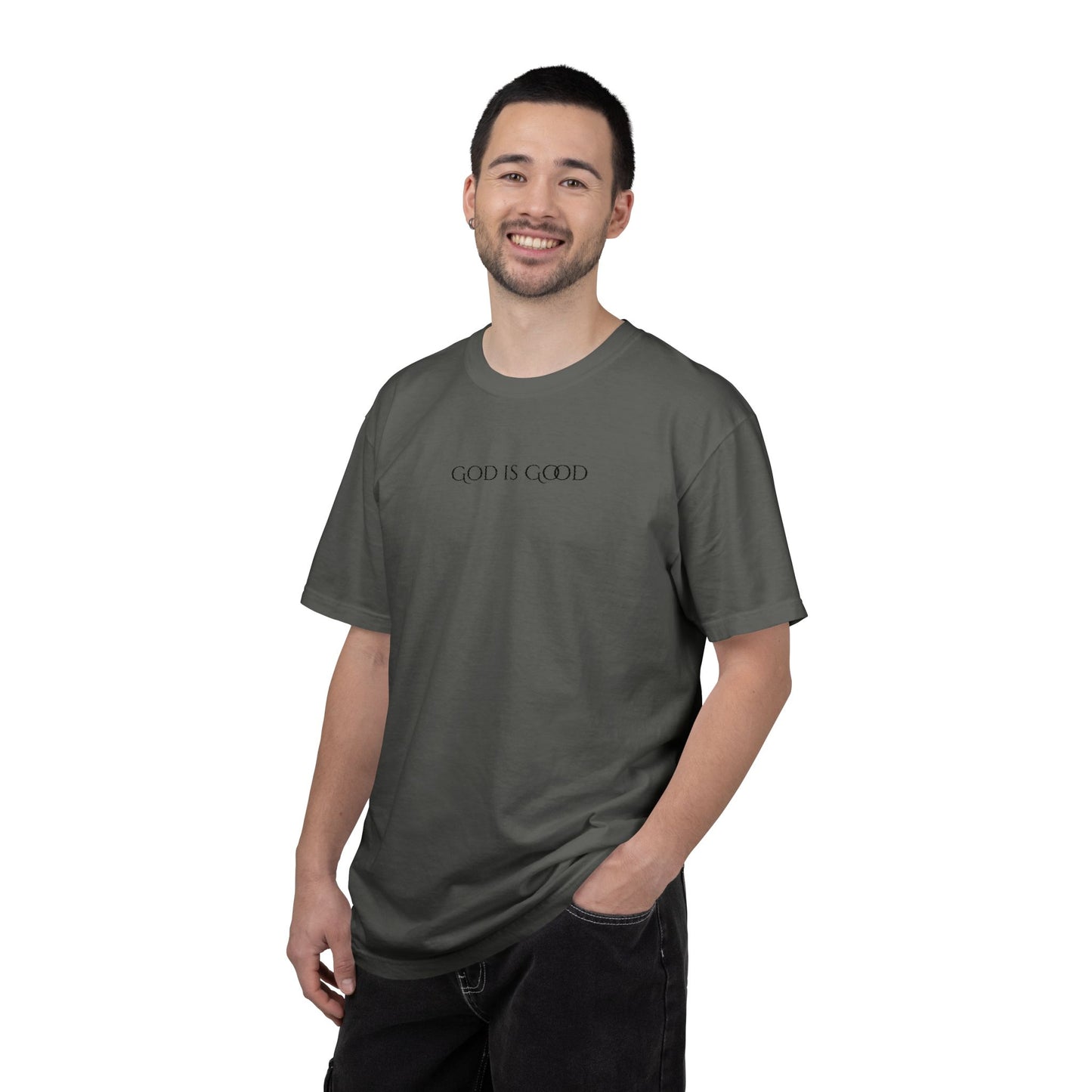Embroidered God is Good Unisex Tee, Vintage Washed Shirt, Religious Graphic Tshirt, Faith Apparel, Inspirational Clothing