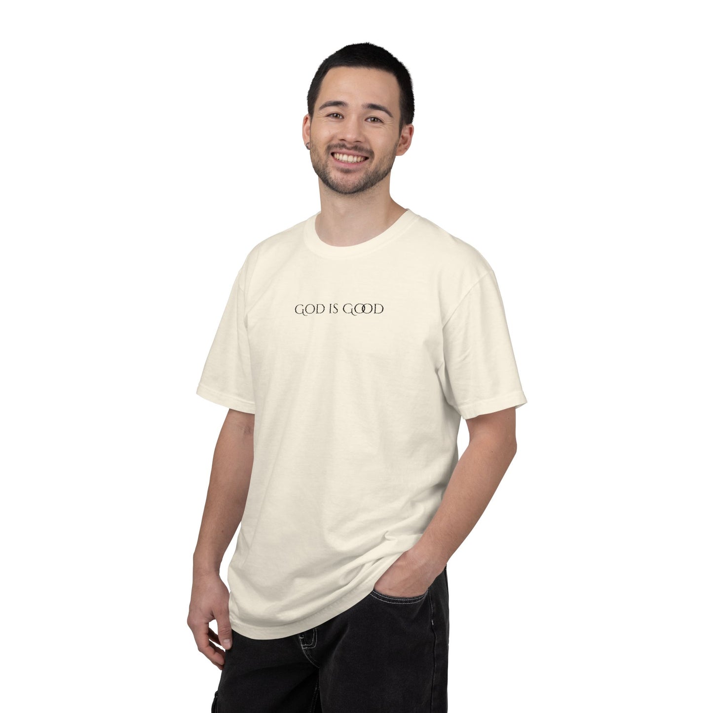 Embroidered God is Good Unisex Tee, Vintage Washed Shirt, Religious Graphic Tshirt, Faith Apparel, Inspirational Clothing